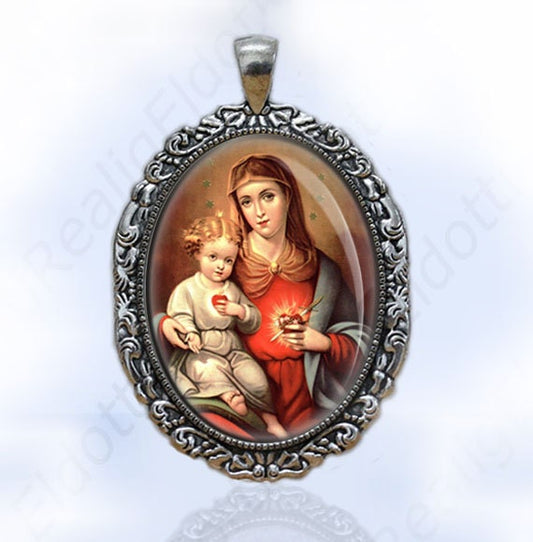 Sacred Heart of Child Jesus and Immaculate Heart of Mary Medal Religious Jewelry