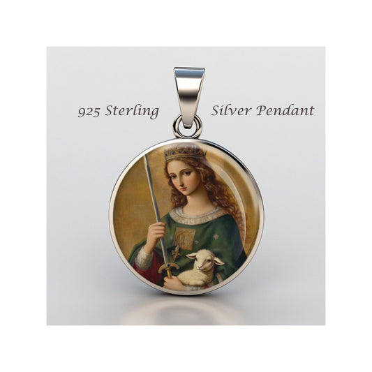 Saint Agnes Religious Devotional sterling silver 925 Christian Medal Patron Pendant