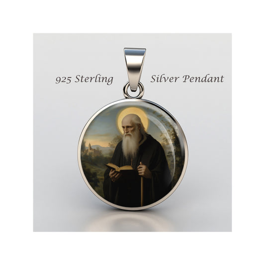 Saint Benedict Catholic sterling silver 925 Christian Medal Patron Pendant image 0