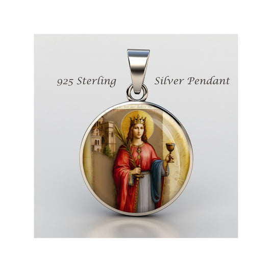 Saint Barbara Catholic sterling silver 925 Christian Medal Patron Pendant image 0