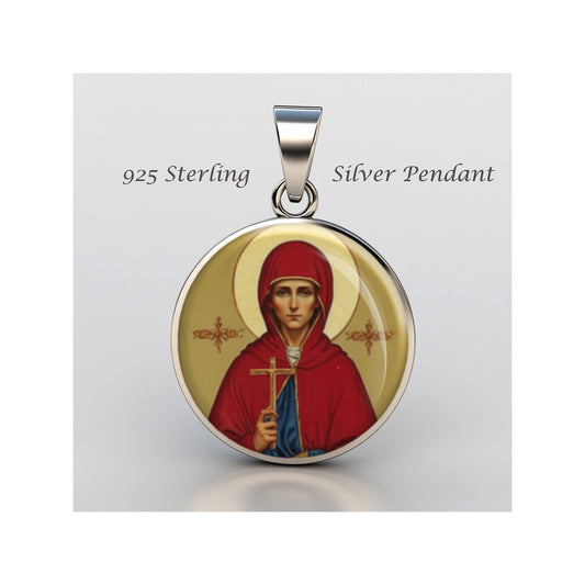 Saint Claudia Round Catholic sterling silver 925 Christian Medal Patron Pendant image 0