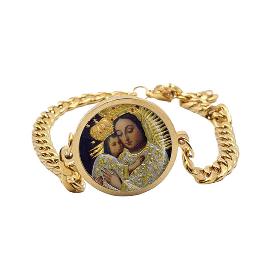 Our Lady Consolation In Gorka Duchowna, Poland Curb Bracelet Gold or Silver tone Religious Jewelry Simple Chain