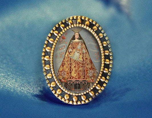 Our Lady of Bethlehem Brooch Catholic Broach. Virgin Mary Antique Gold Religious Pin