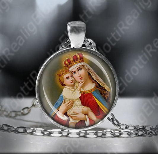 Queen Mary and Child Jesus Necklace - Madonna and Baby Religious Pendant Medal.