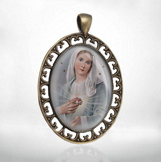 Our Lady Immaculate Heart Medal Catholic Bronze Tone Jewelry