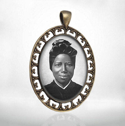 St. Josephine Bakhita Black and White Catholic Religious Pendant