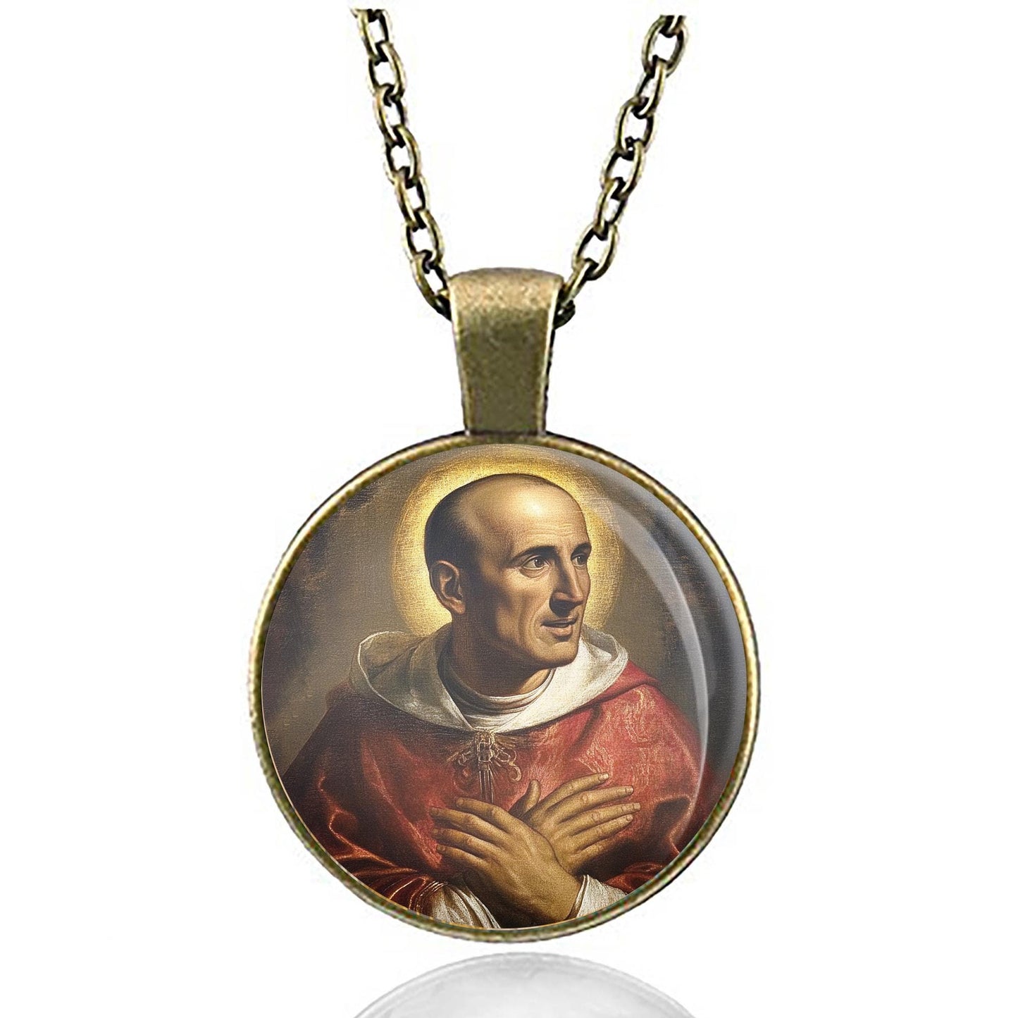 St Charles Borromeo Necklace Round Pendant Medal