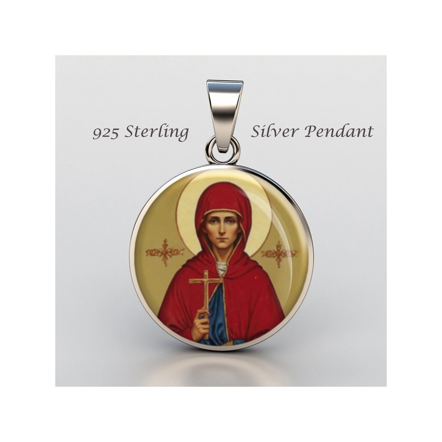 Saint Claudia Round Religious Devotional sterling silver 925 Christian Medal Patron Pendant