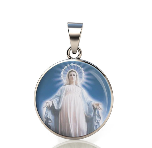 Our Lady Medjugorje Catholic Mary Catholic Mary 925 Sterling Silver Round Pendant Christian Religious Medal Small 20mm
