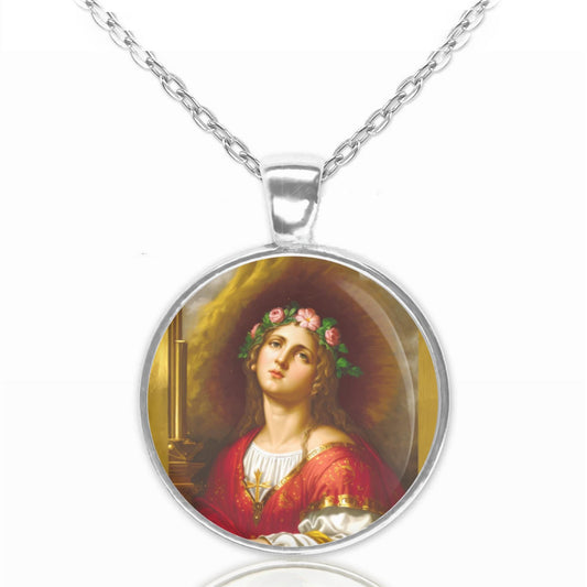 Saint Cecilia Medal Pendant Christian Religious Jewelry Necklace