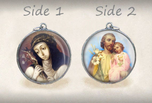 St. Joseph and St. Catherine of Siena Double Sided Silver tone Round Medal