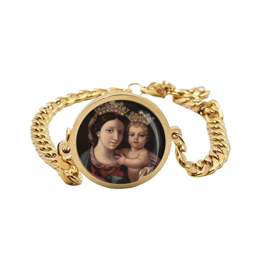 Our Lady Confidence Curb Bracelet Gold or Silver tone Religious Jewelry Simple Chain