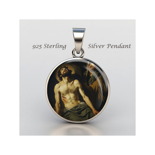 Saint Lazarus Catholic sterling silver 925 Christian Medal Patron Pendant image 0