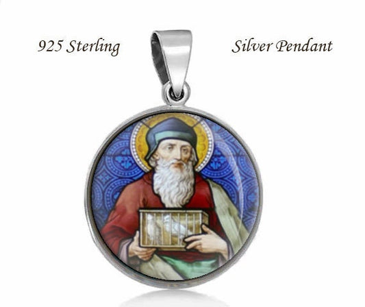 Saint Joachim Father of the Blessed Virgin Round Pendant Sterling Silver Medal
