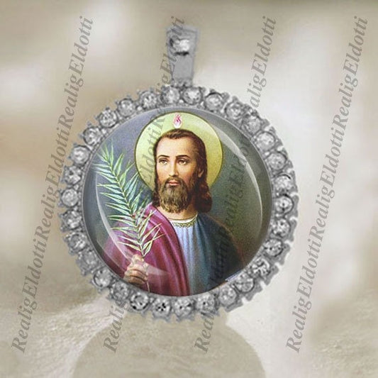 St. Jude Religious Catholic Silver Tone Medal Pendant / Charm Cabochon