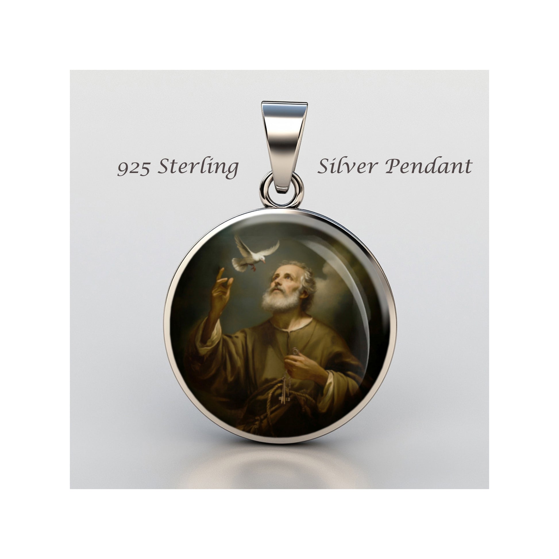 Saint Peter With Keys And Dove Catholic sterling silver 925 Christian Medal image 0