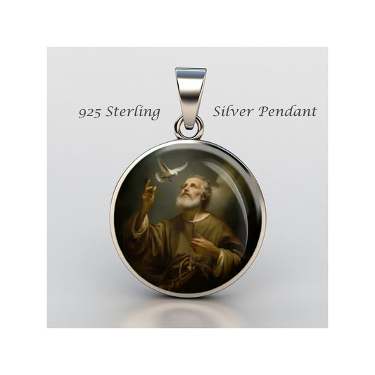 Saint Peter With Keys And Dove Catholic sterling silver 925 Christian Medal image 0