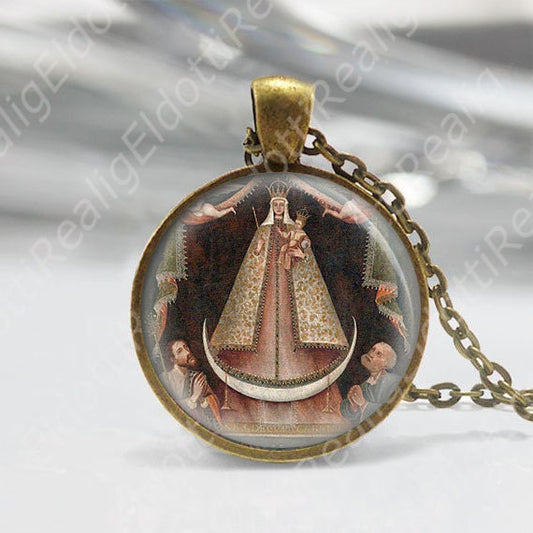 Catholic Necklace Virgen de Copacabana Patron Saint of Bolivia Virgin Mary Copacabana with St Joseph and St Peter Medal Pendant
