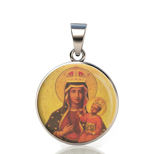 Our Lady Hungary 925 Sterling Silver Round Pendant Christian Religious Medal Small 20mm