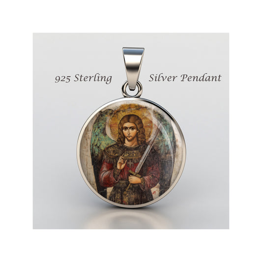 Saint Michael Archangel Round Catholic sterling silver 925 Christian Medal image 0