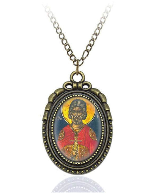 St Acyndinus Orthodox Necklace Bronze Medal w Chain Oval Pendant Saint