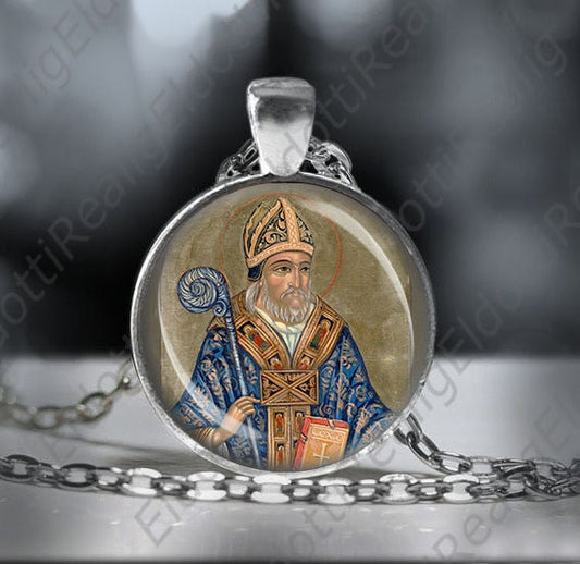 St Aldhelm Orthodox Necklace Silvertone 1 inch Medal w 24'' Chain Pendant