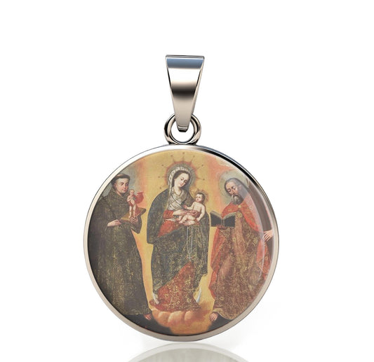 Our Lady Rosary Of Chiquinquira Catholic Mary 925 Sterling Silver Round Pendant Christian Religious Medal Small 20mm