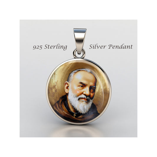 Saint Padre Pio Catholic sterling silver 925 Christian Medal Patron Pendant image 0