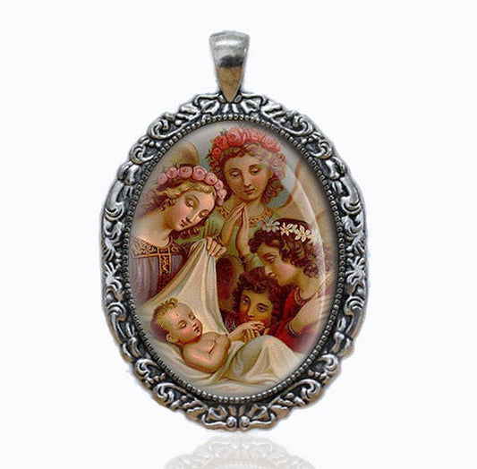 Guardian Angels Medal Catholic Child Protection Silver Tone Jewelry