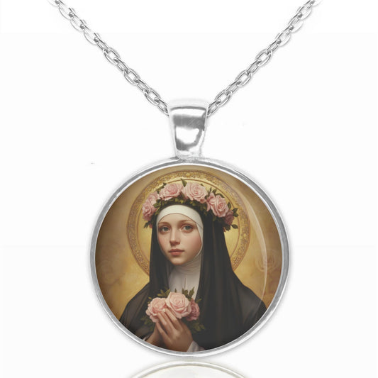Rose of Lima Medal Necklace, St. Rose of Lima Catholic Pendant, Religious Jewelry Gift for Women, Faith & Protection