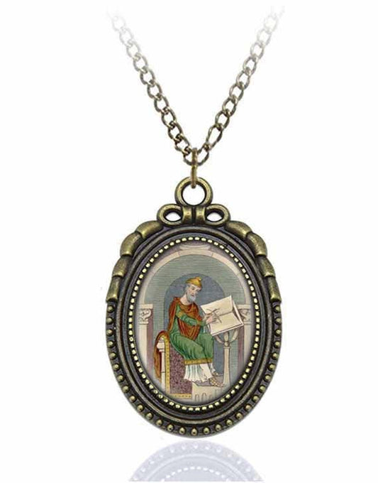 St Wulfstan Catholic Necklace Bronze Medal w Chain Oval Pendant Saint