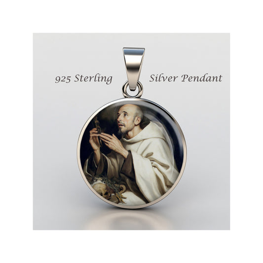 Saint Bruno Catholic sterling silver 925 Christian Medal Patron Pendant image 0