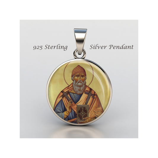 Saint Spiridon Catholic sterling silver 925 Christian Medal Patron Pendant image 0