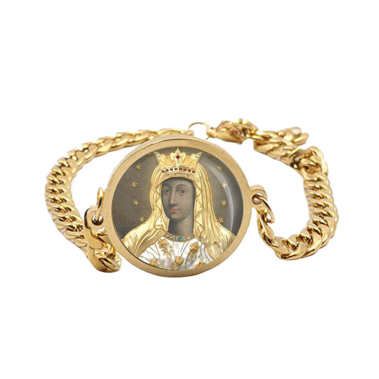 Our Lady Comforter Of The Afflicted Curb Bracelet Gold or Silver tone Religious Jewelry Simple Chain