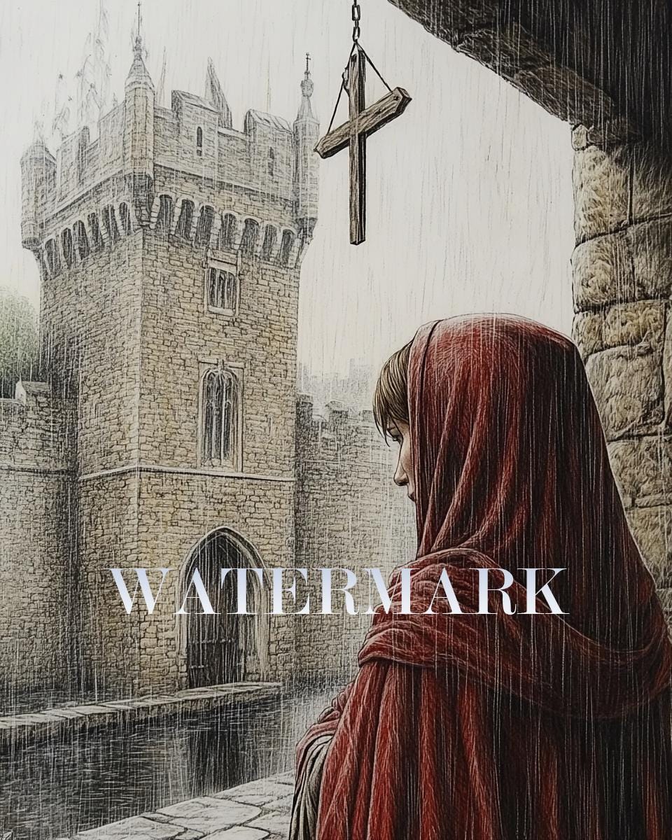 Colored Pencil Drawing Blessed Margaret Pole in Tower of London Religious Art DIGITAL DOWNLOAD