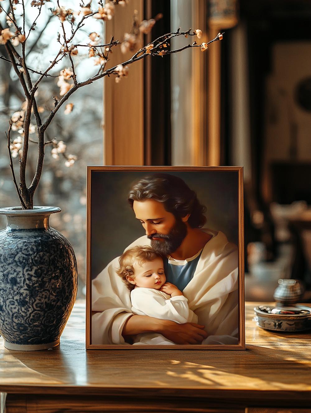 St. Joseph and Baby Jesus Religious Art DIGITAL DOWNLOAD Blessings for Protection