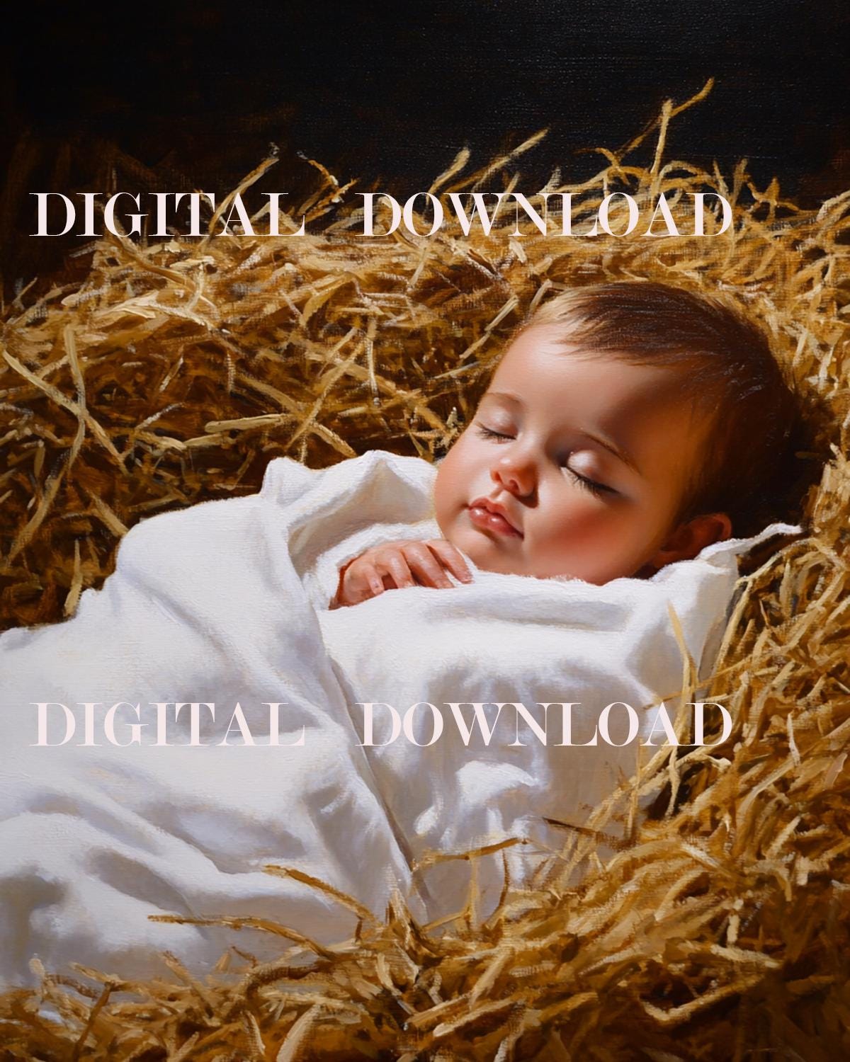 Sleeping Baby Jesus Swaddled in White Linen Religious Art DIGITAL DOWNLOAD