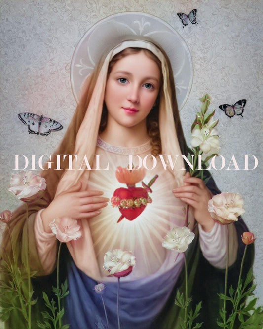Immaculate Heart of Mother Mary Religious Art DIGITAL DOWNLOAD Custom Print