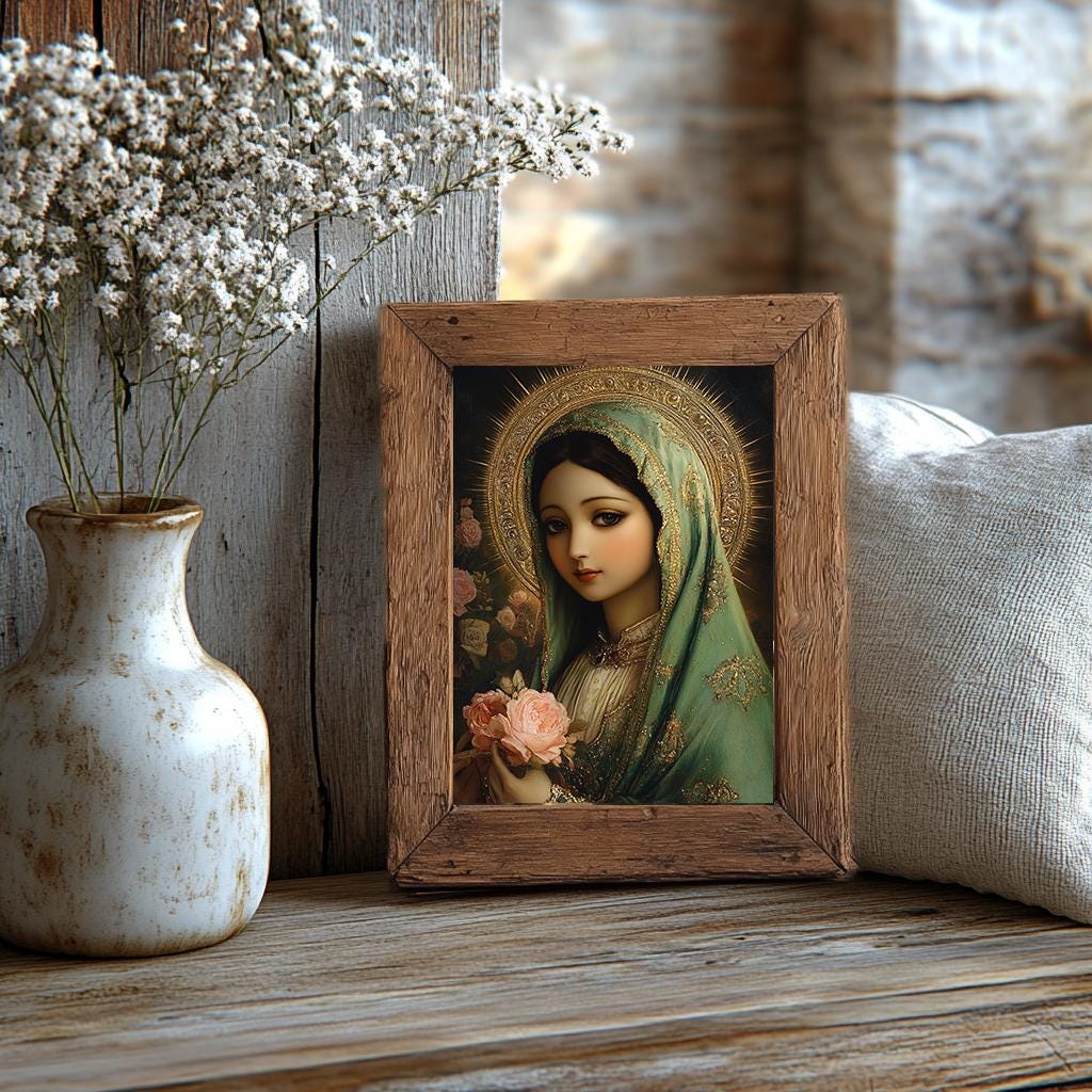 Our Lady Virgin Mary with Roses Religious Art DIGITAL DOWNLOAD