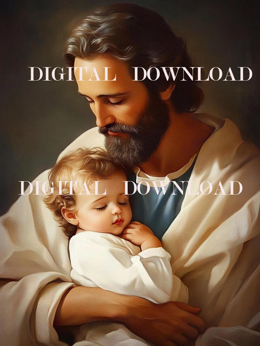 St. Joseph and Baby Jesus Religious Art DIGITAL DOWNLOAD Blessings for Protection