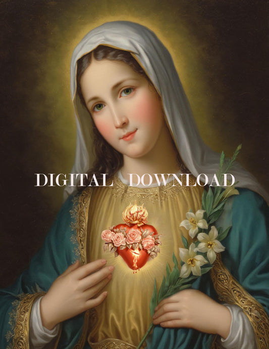 Immaculate Heart of Mary Religious Art Print | Marian Devotional Artwork | Digital Download
