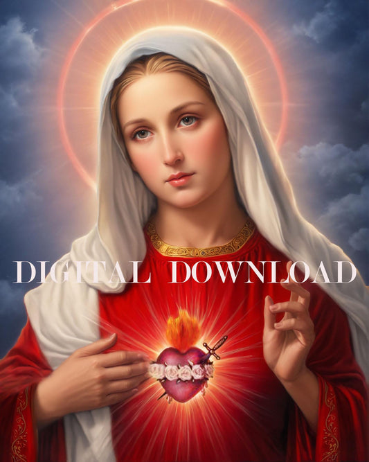 Immaculate Heart of Mother Mary Religious Art DIGITAL DOWNLOAD Catholic Print