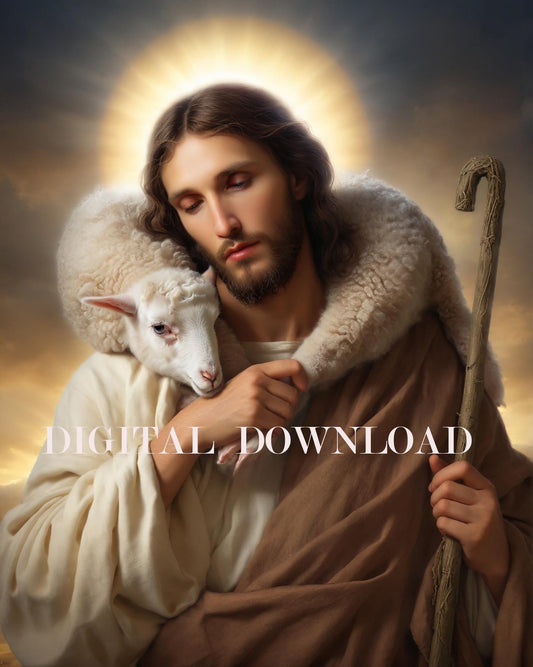 Lord Jesus Christ with Lamb Good Shepherd Religious Art DIGITAL DOWNLOAD Catholic Print