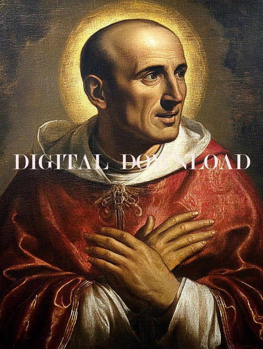 Saint Charles Borromeo Oil Painting Style DIGITAL DOWNLOAD Religious Print