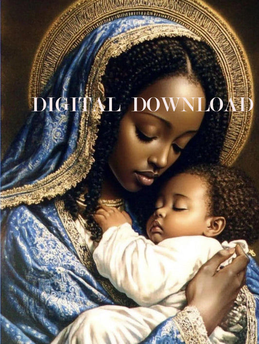 African Art Our Lady and Baby Jesus | Black Skin Mother Mary Religious DIGITAL DOWNLOAD Print