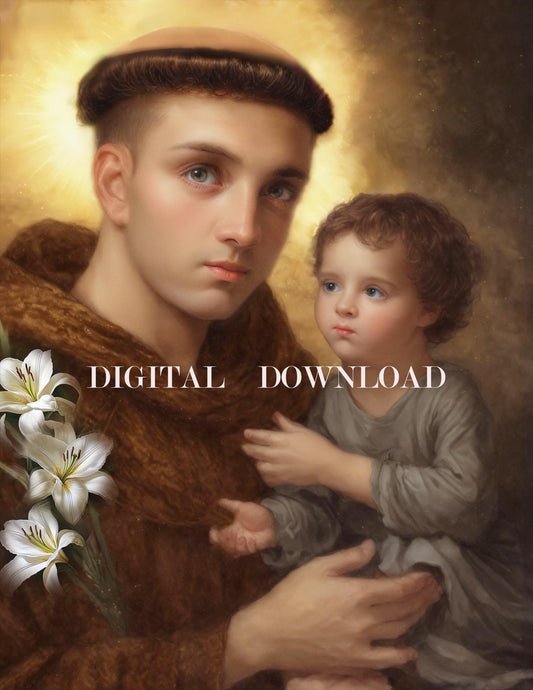 Saint Anthony with Baby Jesus Religious Art DIGITAL DOWNLOAD Custom Print