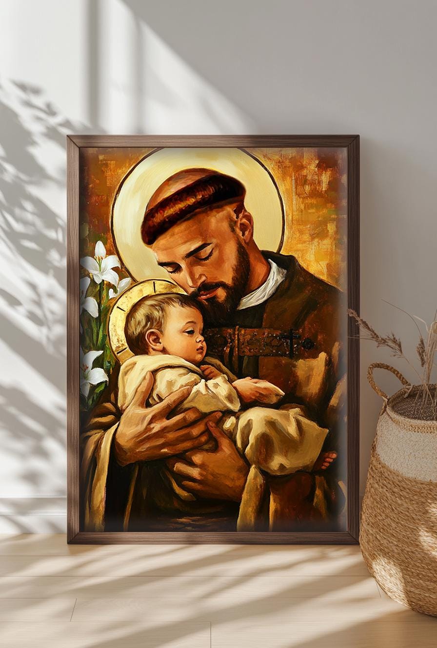 Saint Anthony of Padua with Baby Jesus Religious Art DIGITAL DOWNLOAD Catholic Print
