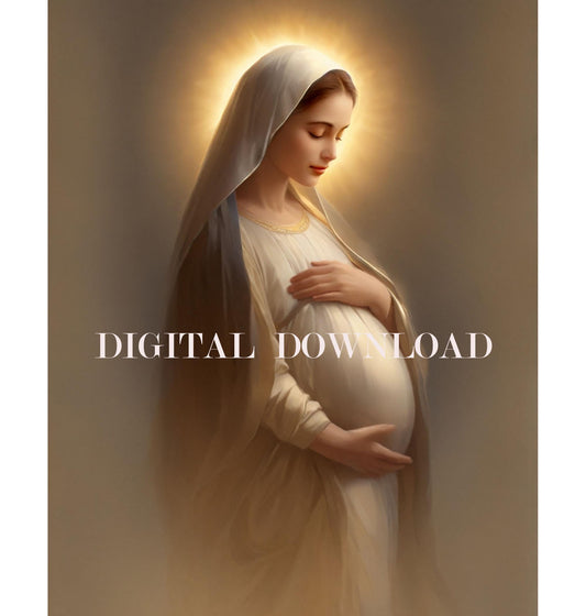 Pregnant Mother Mary Religious Art DIGITAL DOWNLOAD Maternity Blessings