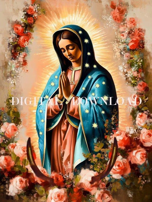 Our Lady of Guadalupe Religious Art Print | Blessed Virgin Mary | Digital Download