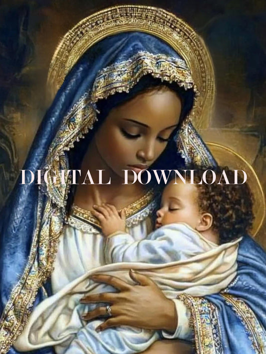 Black Mother Mary African Art Our Lady and Baby Jesus Religious DIGITAL DOWNLOAD Print